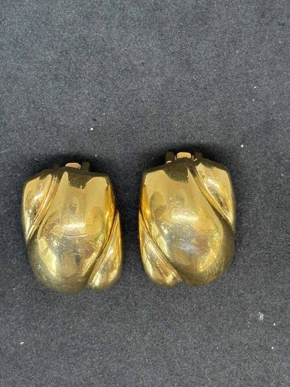 Vintage Christian Dior Gold Tone Sculptural Clip Earrings Signed Chr Dior